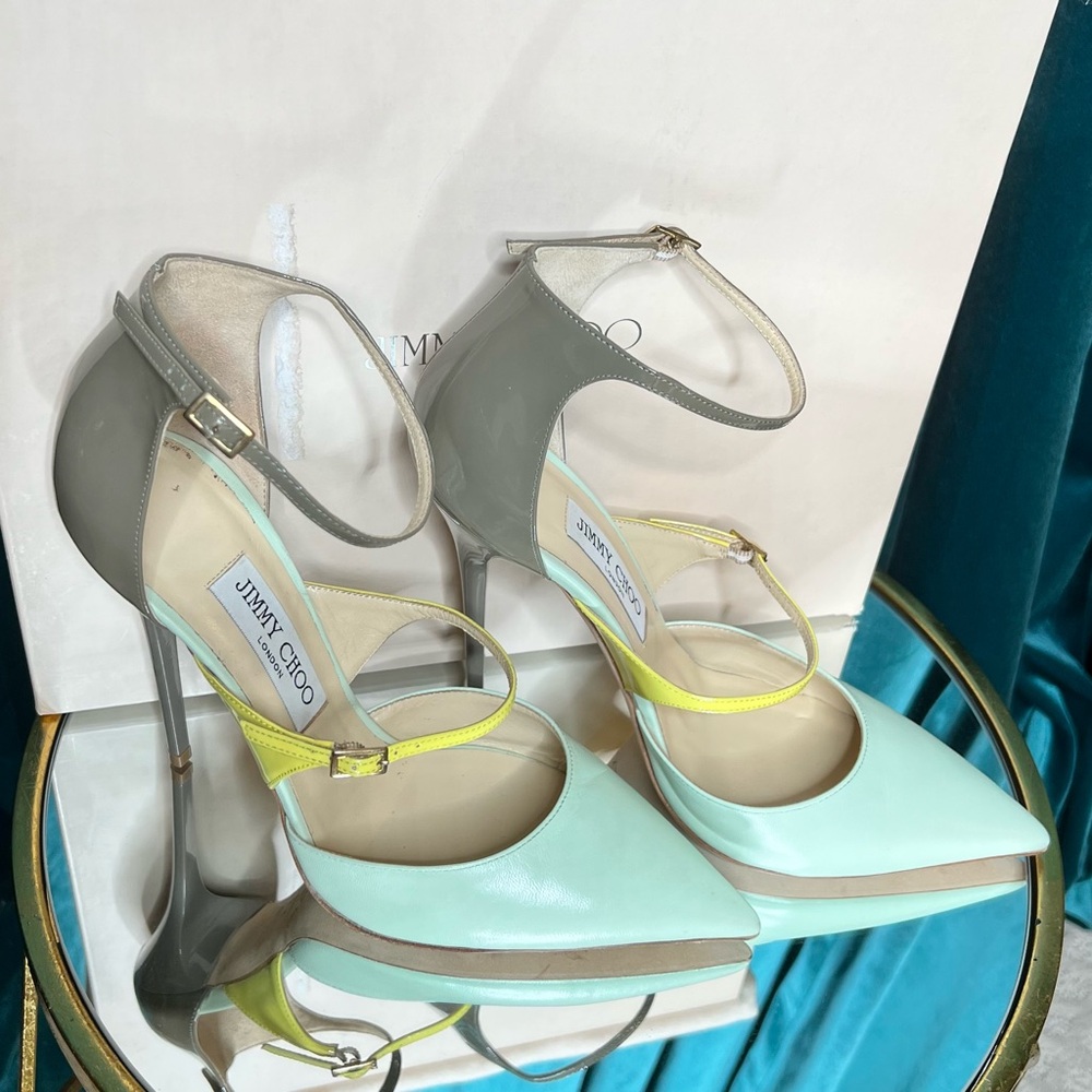 Jimmy Choo Mint and Yellow Strappy Heels
